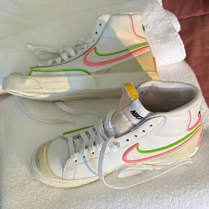 Nike Blazer White High-Tops with Pink and Green Accents. Hard to find.